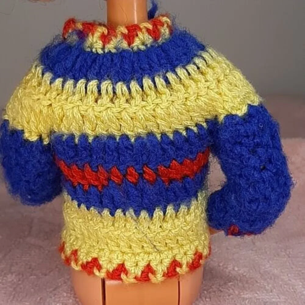 vtg Mommy-Made Handmade Barbie Fashion Doll Knit Sweater Cardigan Jacket Primary